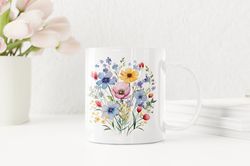 Wildflower Mug, Boho Watercolor Flower Mug, Flower Mug, Wildflower Mug, Gardening Mug, Pressed Flower Mug, Floral Mug
