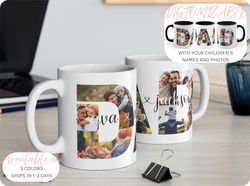 fathers day photo mug, personalized mug, with photos of kids, fathers day gift with childrens names, photo collage mug
