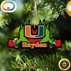NCAA Miami Hurricanes Grinch Christmas Ornament Personalized Your Name
