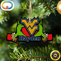 NCAA West Virginia Mountaineers Grinch Christmas Ornament Personalized Your Name
