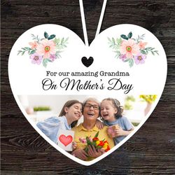 Amazing Grandma Floral Photo Frame Mothers Day Gift Heart Personalised Ornament