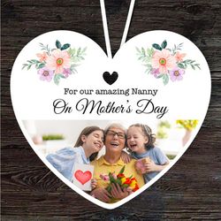 Amazing Nanny Floral Photo Frame Mothers Day Gift Heart Personalised Ornament