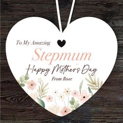 Amazing Stepmum Floral Mothers Day Gift Heart Personalised Ornament