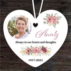 Aunty Floral Memorial Keepsake Heart Personalised Ornament