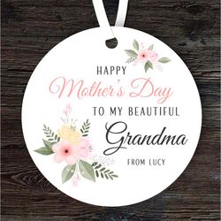 Beautiful Grandma Pink Flowers Mothers Day Gift Round Personalised Ornament