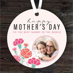 Best Nanny Carnation Flowers Photo Mothers Day Gift Round Personalised Ornament