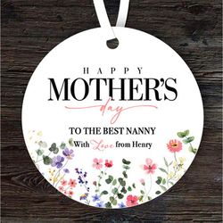 Best Nanny Floral Mothers Day Gift Round Personalised Ornament
