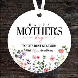 Best Stepmum Floral Mothers Day Gift Round Personalised Ornament