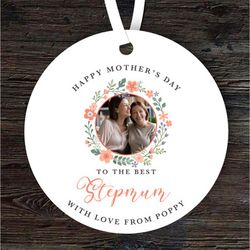 Best Stepmum Floral Photo Frame Mothers Day Gift Round Personalised Ornament