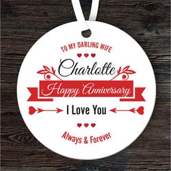 Darling Wife Happy Anniversary Gift Round Personalised Ornament
