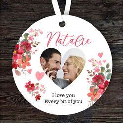 Floral Heart Photo Romantic Gift Round Personalised Ornament