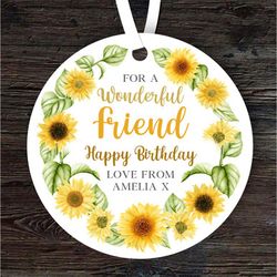 Friend Sunflowers Birthday Gift Yellow Round Personalised Ornament