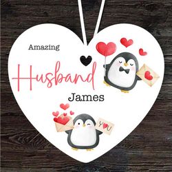 Gift For Husband Penguins With Hearts Heart Personalised Ornament