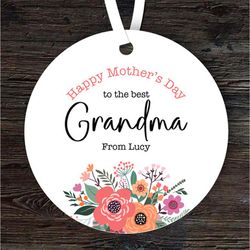 Grandma Floral Mothers Day Gift Round Personalised Ornament