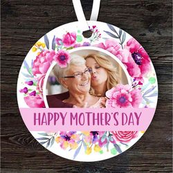 Happy Mothers Day Gift Bright Flowers Photo Round Personalised Ornament