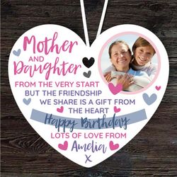 mother and daughter birthday photo gift heart personalised ornament
