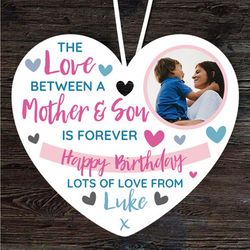 mother and son birthday photo gift heart personalised ornament