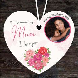 Mum Floral Pink Photo Frame Mothers Day Gift Heart Personalised Ornament