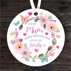 Mum Happy Mothers Day Gift Flower Butterfly Round Personalised Ornament