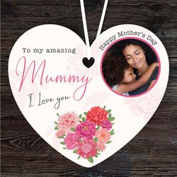 Mummy Floral Pink Photo Frame Mothers Day Gift Heart Personalised Ornament