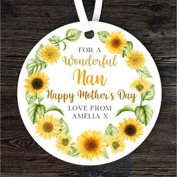 Nan Sunflowers Mothers Day Gift Yellow Round Personalised Ornament