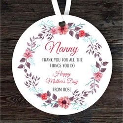 Nanny Thank You Red Floral Wreath Mothers Day Gift Round Personalised Ornament