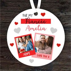 romantic gift for fiancee hearts photo round personalised ornament