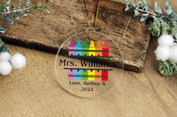 Personalized Teacher Crayon Ornament,Custom Gift For Art Teacher 2023,Gifts From Student