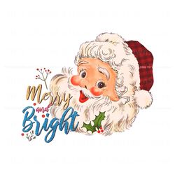 Merry And Bright Vintage Floral Santa Claus PNG Download, Trending Digital File