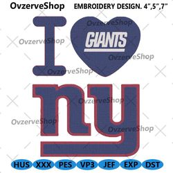 I Love New York Giants Logo Machine Embroidery, Giants Heart Logo Embroidery Design