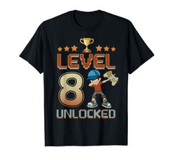 Adorable Dabbing Boy Level 8 Unlocked 8 Years Old 8th Birthday Gamer T-Shirt