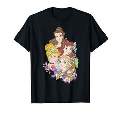 Adorable Disney Princess Floral Belle Cinderella Ariel Rapunzel T-Shirt