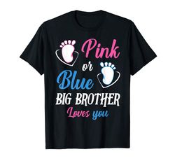 Adorable Pink Or Blue Big Brother Loves You Baby Gender Reveal Party T-Shirt