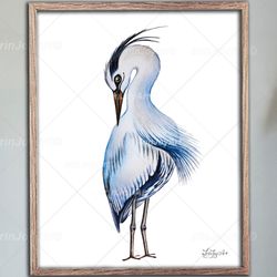 Great Blue Heron, Set 3 Art Prints Watercolor Painting, Minimalist Coastal Room Wall Decor, Extra Large Bird Picture