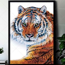 Tiger Big cat watercolor photo print Forest animal wall art print, Extra large canvas painting Gift Him Dad Husband