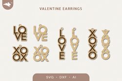 Valentines Day earrings svg, Dangle earrings laser files, Love svg, Xoxo svg
