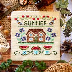 Summer mini sampler cross stitch pattern Country house cross stitch pattern Strawberry cross stitch chart