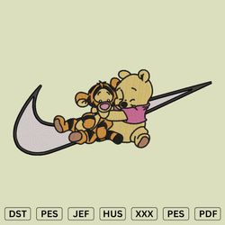 Tiger and Pooh Swoosh Embroidery design - Tiger Embroidery File - File DST, PES, JEF