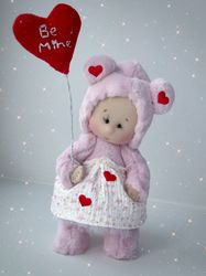 Valentine bear doll, Handmade doll, Love plush doll, Valentine day decor, Valentine day gift.