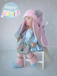 Handmade Bunny Doll. Easter Rag Doll. Tilda Doll. Soft Doll. Gift For Friend. Nursery decor doll. Gift for girl.