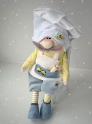 Gnome Cook. Handmade Interior Toy. Cozy decor. Kitchen baker gnome. Kitchen gnome decoration. Foodie gnome. Gift.