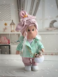 Handmade Doll. Rag Doll. Tilda Doll. Gift For Friend. Doll with clothes and accessories. Gift for girl.