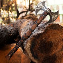 Handmade Double-Headed Viking Axe with Leather Sheath, Camping axe , Best Gift