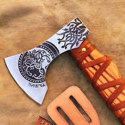Iron Hand Axe | Carbon Fibre Viking Axe | Wrapping Leather Handcrafted Viking Axe as a Husband's Gift Viking-style Axe