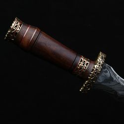 Rose wood ziczaga dagger, a hand-forged, handcrafted Damascus steel Viking sward sword with a leather sheath