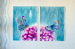 Butterfly watercolor painting, abstract home fashion wall decor, oroginal fine art by AeroDreamSoul