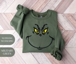 Grinch Face Christmas Sweatshirt, Seuss Holiday Shirt, Christmas Gift, Grinchmas Graphic Tee, Xmas Womens Mens Clothing,