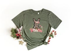 Leopard Bunny Shirt, Easter Shirt, Leopard Easter Bunny Shirt For Woman, Cute Easter bunny graphic tee, Easter Day Outfi