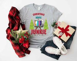 Christmas Movie Junkie Shirt, Movie Watching T-Shirt, Retro Christmas Tee, Funny Xmas Outfits, Christmas Tree Shirts, Xm
