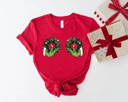Funny Grinch Hand Is On The Breast Shirt, Funny Christmas Gift Shirt, Christmas Wreath Tshirt, Xmas Grinch Tees, Xmas Ho
